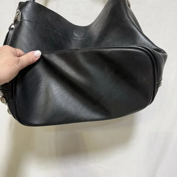 Carlos Santana Womens Purse Shoulder Bag Black Faux Leather Studded Bottom Studs - Picture 6 of 8